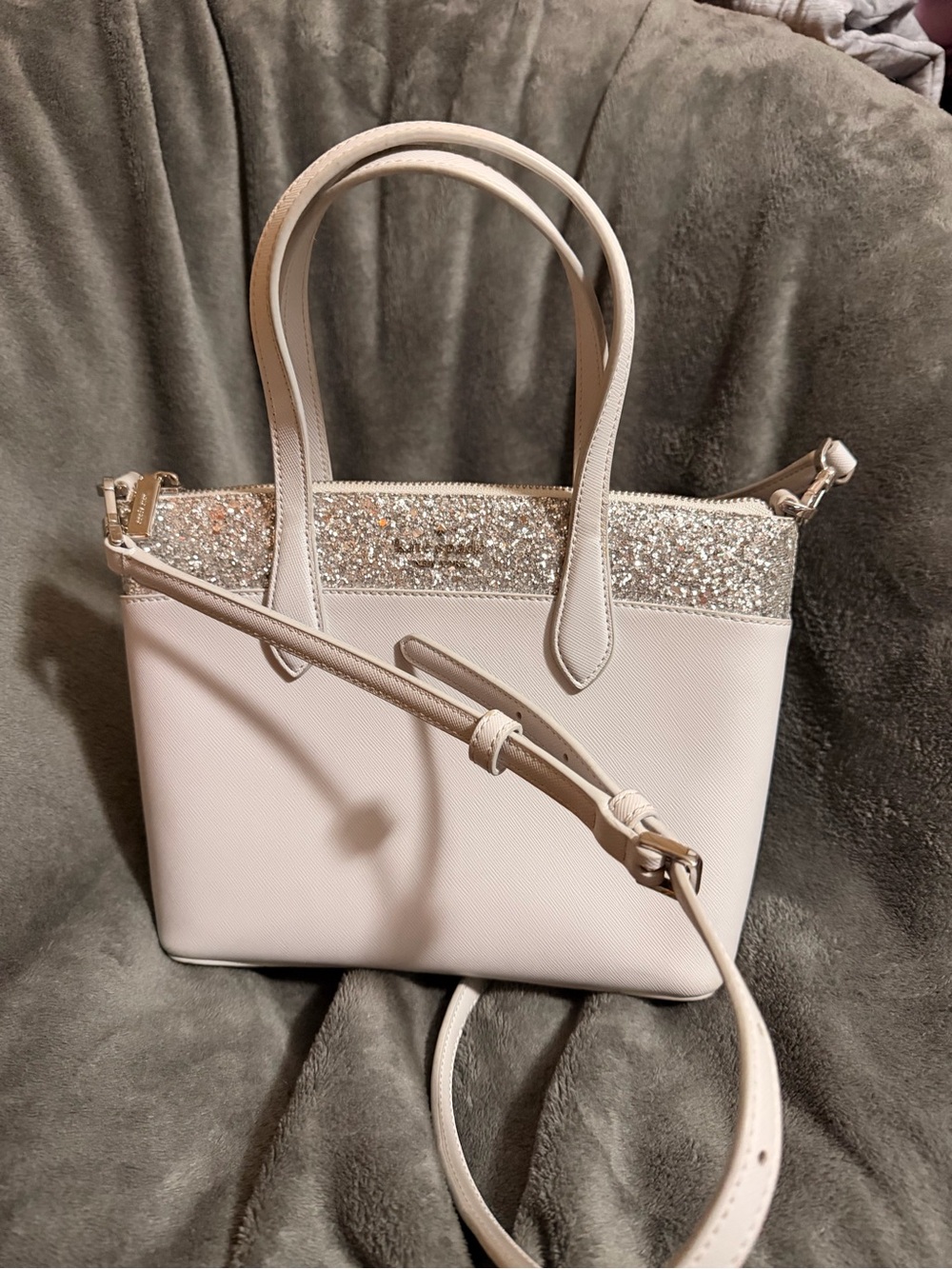 kate spade Cream Mini Satchel with Gold Glitter Trim